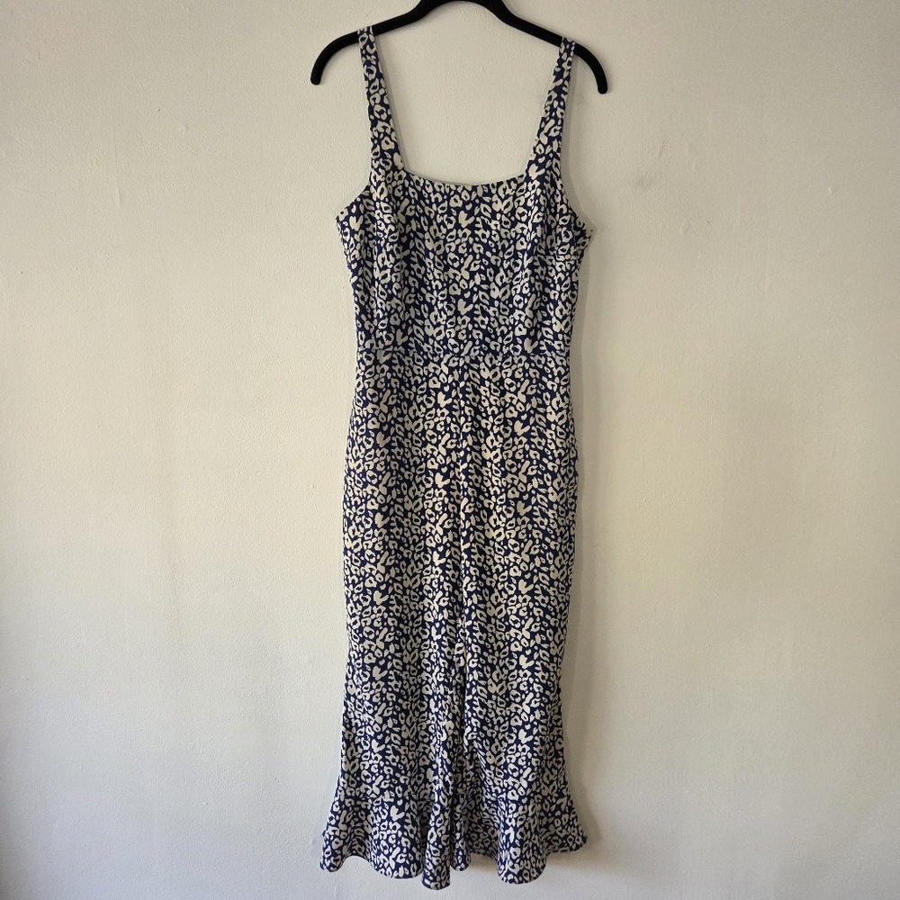 Lucy Paris Cheetah Print Jumpsuit XS Blue White Cropped Ruffle Pockets